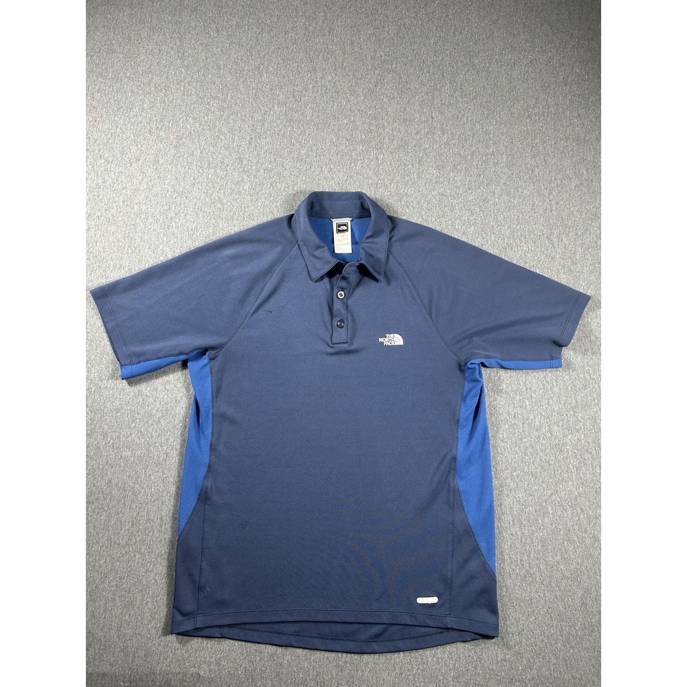 The North Face Mens Size M Blue Stretch Short Sleeve Snap Up‎ Polo Golf Shirt